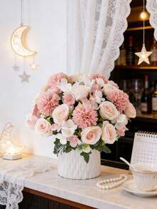 1/30/80支装 11.81英寸人造玫瑰花束，绣花球，牡丹，情人节礼物，生日派对装饰，婚礼花篮，新娘捧花，家居装饰，餐厅，卧室窗台，花瓶装饰，新年装饰，户外花园，返校季 - 粉色 - 查看 6