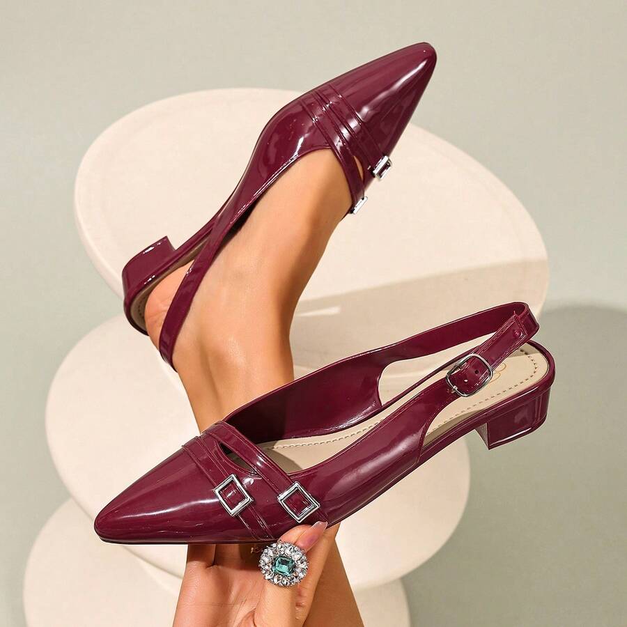 Tacones altos de unicolor para mujer, bombas de moda, zapatos versátiles para la oficina y el transporte - Burdeos - Ver 1