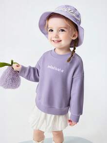mini bala Baby Young Girl Sweatshirt, Soft Stretch Fabric, Shape-Holding, Comfortable Fit, Minimal Style Spring Casual Top - Pink Purple - View 2