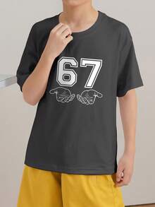 Tween Boys Casual Printed Crew Neck Short Sleeve T-Shirt, Summer Top - Dark Grey - View 2