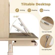 Kids Study Desk W/Tilt Desktop Retractable Book Stand & Pegboard Pen Holder - Yellow - View 6