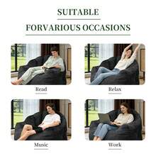 Bear Paw-Shaped Beanbag, Memory Foam Sofa, Ergonomic Design, With Removable And Washable, Soft And Comfortable Flannel Cover, Suitable As A Reading Chair In The Bedroom Or Student Dormitory - 黑色 - 查看 5