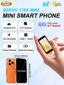 SERVO Mini Smartphone Android 9.0 2GB RAM 16GB ROM Dual SIM Dual Standby 3.0" Display MTK6580 3G WCDMA Dual Camera (2MP+0.3MP) Compact Model - Pink - View 15