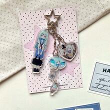 1个2026新款“通勤女孩”复古日系亚克力吊坠钥匙扣手机DIY挂件，Y2K美学 - 生日礼物、理想礼物、惊喜礼物、节日礼物、情侣礼物、圣诞礼物、游戏玩家礼物、减压玩具 - 彩色 - 查看 6