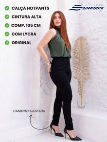 Calça Preta Feminina Sawary Jeans Original Cintura Alta Lycra Elastano Confortável Bonita Premium - Preto - Visão 3