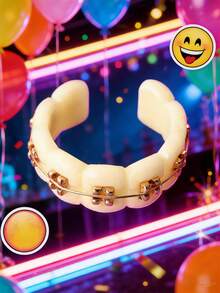 2 piezas de anillos con forma de dientes divertidos, anillos abiertos encantadores, diseño creativo de dibujos animados de material acrílico, anillos de moda - Multicolor - Ver 13