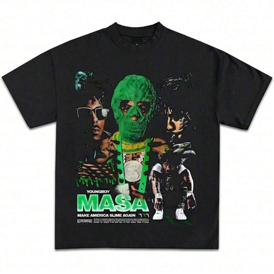 YoungBoy Never Broke Again T-ShirtMASA Tour Rap TeeRapper Graphic T-Shirt Vintage Rap Hip-Hop Collection Y2K Streetwear - màu đen - Xem 1