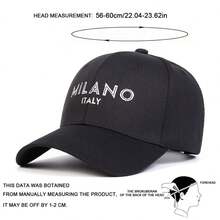 1顶男士米兰意大利字母刺绣棒球帽，街头休闲帽，适合春季、秋季、旅行、海滩度假 - 彩色 - 查看 2
