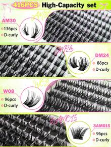 Eimny 416pcs Clusters Lashes Book High Capacity Lashes Kit, D Curl Lash Clusters Multiple Styles Mixed 8-16mm Mega Volume Individual Lashes Wispy Lashes Cluster Lash Set, Soft & Voluminous, Suitable Makeup, Eyelash Extension, Short Lashes, Lashes, Eyelash Extension At Home - Multicolor - View 4