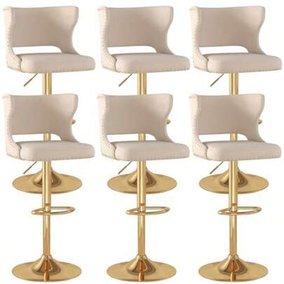 Gold Bar Stools Set Of 4 Counter Height Adjustable Barstools Modern Velvet Swivel Bar Chairs With Curved Back Metal Base And Footrest For Kitchen Island Dining Room Beige