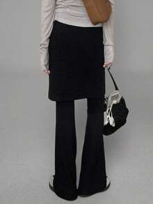 1-Piece [Y2K Light Subculture] Striped And Ruffled Pseudo-Two-Piece Pant Skirt, Layered Style, Slimming Look, Spring/Autumn, Korean Style, Girly, Cool And Cute, New Arrival, Fake Two-Way Culottes, Striped And Frilled, Leg-Lengthening Effect, Ease Of Movement, Dark And Light Tones, Women's - 黑色 - 查看 5