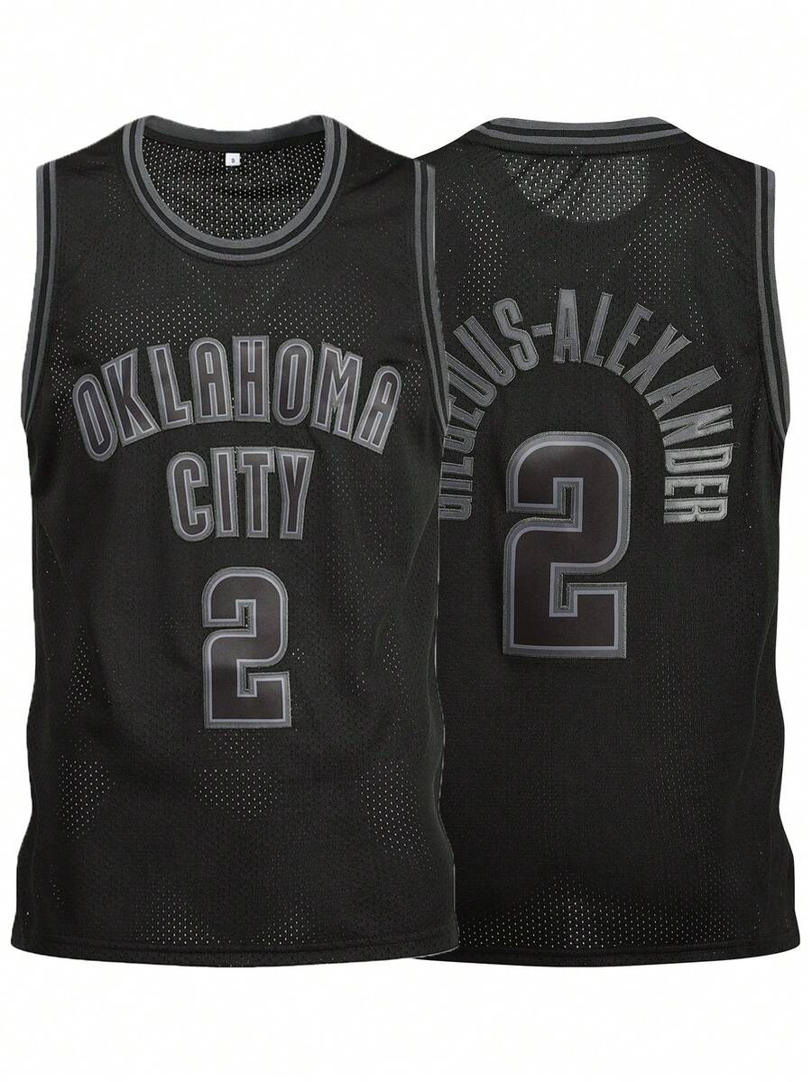 Atonmore 2pcs Black Embroidered Sleeveless Basketball Jersey, Men's Casual Basketball Tank Top - Black - View 1