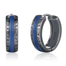 Pendientes de aro de plata de ley 925 con runas vikingas nórdicas para hombres y mujeres hipoalergénicos resistentes punk Huggie Hoops Large Plata de ley - como en la foto - Ver 4