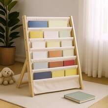 7 Tier Fabric Bookshelf With Deep Pockets Wood Frame Standing Book Rack Space Saving Display Storage For Books Magazines Albums Home And Office Organiser - 75*31*79CM - View 7