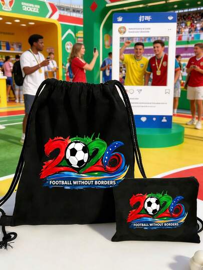 Bag With 2026 Borderless Football Printed On It,Football Pattern , Suitable For Casual Of Fans And Players Backpack With Drawstring,Casual Foldable Shoulder Bag With Fixed Straps And Closure,Drawstring Gym Bags, Large Capacity Bag,Multifunctional Drawstring Bag,Multi‑Pocket, Grocery & Travel Bag, Versatile Daily Carryall & Beauty Organizer For Women, Back To School,Shoppers, Party‑Goers & Gift Giving, For Travel, Sports, Gym ﻿ ﻿ ﻿