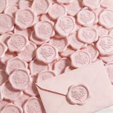 25张珠光粉色桉树叶图案自粘蜡封贴纸，适用于礼品、婚礼请柬信封封口、情人节/结婚礼物 - Pearl Pink 25PCS - 查看 1