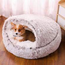 1个毛绒圆形宠物床，蓬松柔软猫窝，甜甜圈宠物垫，二合一猫窝，冬季保暖睡袋沙发垫 - 咖啡棕 - 查看 6