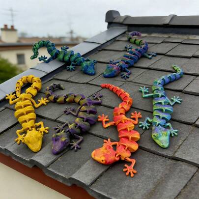5pcs 3D Printed Movable Gecko, Comes With Gift Bag, Suitable For Birthday Gifts, Party Fillers, Articulated Geckos, Colorful Animal Models, Classroom Rewards, Party Favors, Fun Decor, Lightweight Material, Animal Figurines, Novelty Gifts, Holiday Shoppers