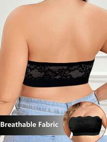 Sujetador inalámbrico de encaje con parches y hebilla lateral, talla grande y cómodo - Negro - Ver 3