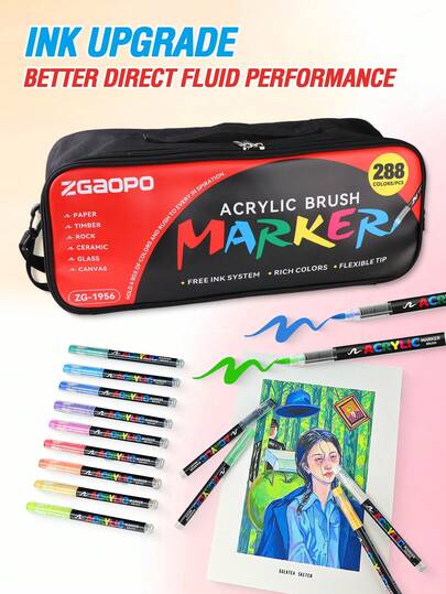 288 Colors Acrylic Paint Pens Set, Auto Ink Control Acrylic Pigment Markers, Acrylic Felt Tip Pens For Rock Painting, Canvas, Fabric, Stone, Wood, Glass, Paper, Plastic, DIY Crafts, School Supplies, Back To School Gifts