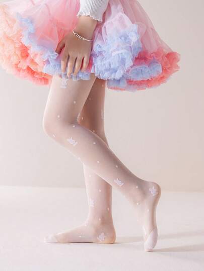1件装春夏儿童公主连裤袜，粉色可爱兔子网眼透气舒适打底裤，柔软轻盈休闲舞蹈袜，适合舞台表演、派对、节日礼物、情人节、学校、日常穿着