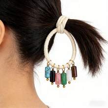 5 pezzi di componenti pendenti cilindrici in acciaio inossidabile 304 con pietra naturale, adatti per la realizzazione di gioielli come orecchini, collane e accessori, materiali per pendenti fatti a mano all'ingrosso - Multicolore 1 - Visualizzare 4