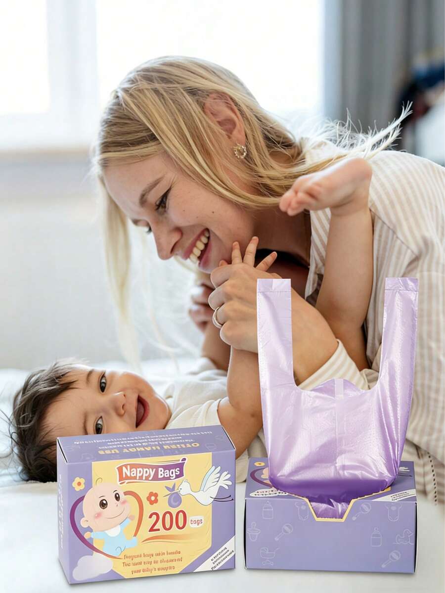 100pcs/200pcs Disposable Baby Diaper Bags, Pull-Out Style Infant Diaper Trash Bags, Waterproof Portable Diaper Bags - Purple - View 1