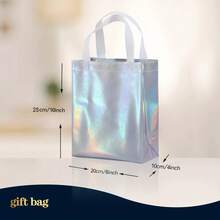 10个装彩虹全息礼品袋，带提手 | 可重复使用的中号派对和生日手提袋，8英寸 x 4英寸 x 10英寸，非常适合返校、情人节、母亲节、毕业典礼等场合 - 彩色 - 查看 4