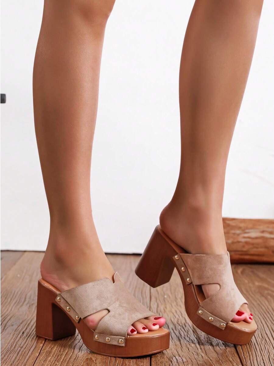 Clogs, Elegant Summer Sandals For Women - Khaki - View 1