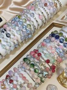 20pcs Mix Glass Beads Bracelets - Heart Star Butterfly Daisy Flower Metal Charms & Spacers Boho Stretch Stackable Jewelry For Women Teen Girls - 20塊混合裝 - 查看 5