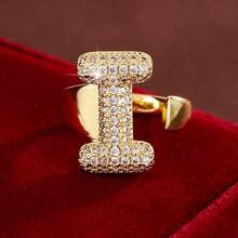 1pc English Letter Design Cubic Zirconia Inlaid Adjustable Open Ring For Women - Multicolor - View 27