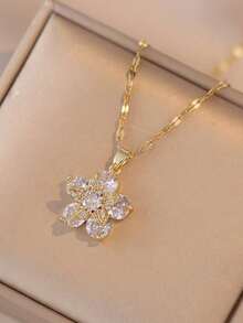 Conjunto de joyas con flor de circonita brillante, diseño exclusivo de collar gargantilla y aretes, regalo para la novia - Multicolor - Ver 3