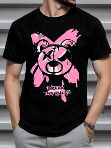 Ours rebelle rose avec croix expressive et message appelant à briser les règles pour affirmer son style unique Tshirt  mode urbaine - Noir - Voir 1