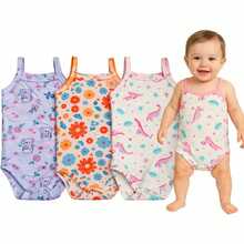 Kit 3 Body Alcinha Estampas Sortidas 100% Algodão Body Bebe Roupas Para Enxoval Matrenidade Regatinha Infantil Fresca Verão Macacão Kids Cojunto de Bodies - ESTAMPAS SORTIDAS (nao tem como escolher) - Visão 2
