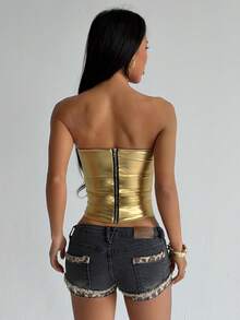 Women's Music Party Bandeau Top, Summer Y2K - Gold - View 4