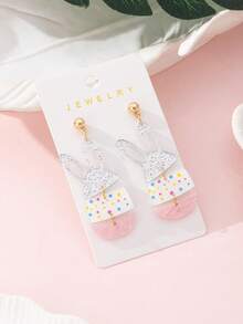 一对可爱的复活节兔子耳朵和彩蛋设计时尚耳环，是节日聚会的完美礼物 - 彩色 - 查看 2