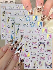 3/6pcs Leopard Print Gold Foil Nail Stickers, Y2K Style Animal Print & Geometric Nail Art Stickers Suitable For French Manicure - Multicolor - View 19