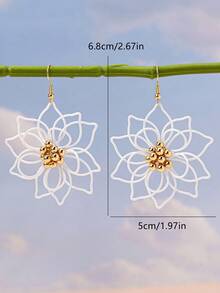 Elegant Personalized Luxury Metallic Flower Dangle Earrings - Multicolor - View 2