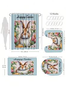 [Seasonal Limited] 1/4 Easter Theme Bathroom Set - Adorable Rabbit Print Shower Curtain + Non-Slip Mat + Toilet Cover Set - Create A Playful And Spring-Inspired Holiday Bathroom Space - A - View 4