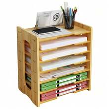 Office Desk File Cabinet Multi Layer Desktop DENSITY BOARD Storage Box Organizer - Maple - View 6