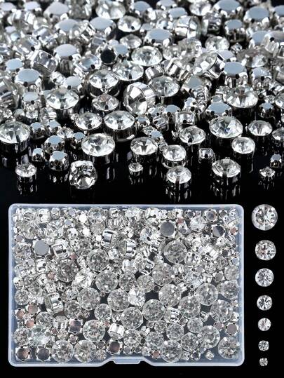 20/60g 3-10mm Crystal Sewing Rhinestones With Silvery Claw, Round Shape Fancy Shiny Glass Transparent Rhinestones For DIY Jewelry Making Accessories, Crafts, Jewelry, Clothing, Shoes, Dresses, And Formal Wear, Mixed Sizes