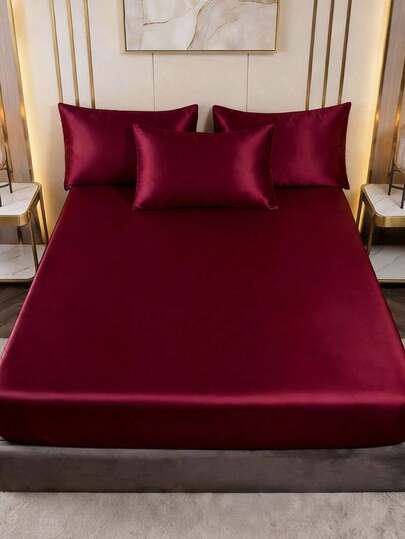 1件缎面床笠，床上用品，床单，床垫罩，纯色亲肤，轻盈丝滑柔软舒适，卧室床上用品，床垫保护套，深口袋设计，适用于单人床/双人床/大号床/特大号床/标准床尺寸，可机洗，红色，完美的节日礼物