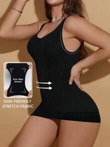 1件女士塑身吊带背心，无袖修身背心，透气舒适塑身T恤 - 黑色 - 查看 2