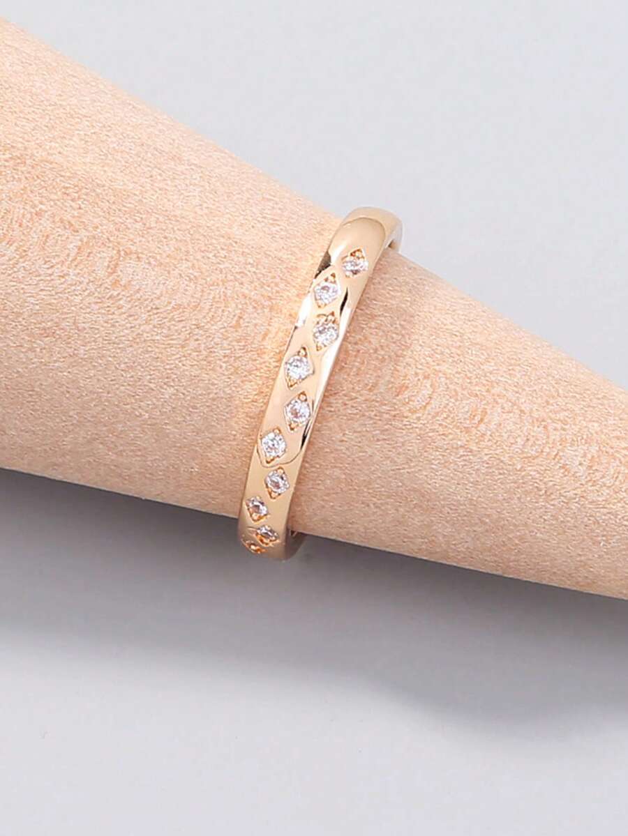 极简主义微镶嵌金星锆石可调节开口戒指，女士配饰 - 金色 - 查看 1