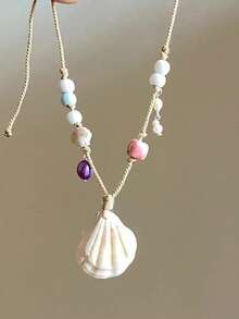 1 chiếc vòng cổ hạt vỏ sò kiểu dáng nghỉ mát biển - Nhiều màu - Xem 2