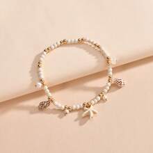 1pc Bohemian Beach Style Beaded Resin Starfish & Shell Pendant Anklet, Suitable For Daily Commute And Vacation Wear - Multicolor - View 2