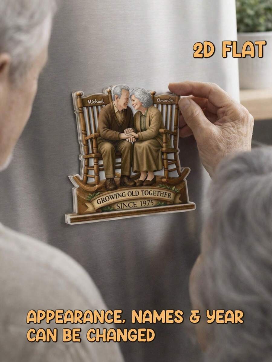 Custom Couple Fridge Magnet, Personalized Couple Magnet, Anniversary Gift Couples, Growing Old Together Magnet, Customizable Names Year Look - As Shown - View 1