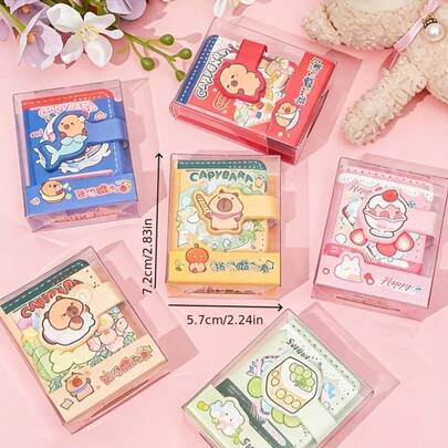 1/2张（随机款式），水豚迷你笔记本，高品质卡通便签纸，水豚图案，便携口袋尺寸，PU皮革封面，全彩内页设计，返校礼物，可爱办公用品