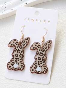 一对亚克力豹纹兔子耳环，可爱个性趣味耳环，节日派对礼物 - 豹紋兔子 - 查看 4