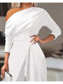 Chic, Minimal, Dressy, Feminine, Elegant, Sophisticated, Tailored. Spring Summer Fall. Office, Dinner.  Stylish Sash Waist Jumpsuit For Warm Nights - 白色 - 查看 3